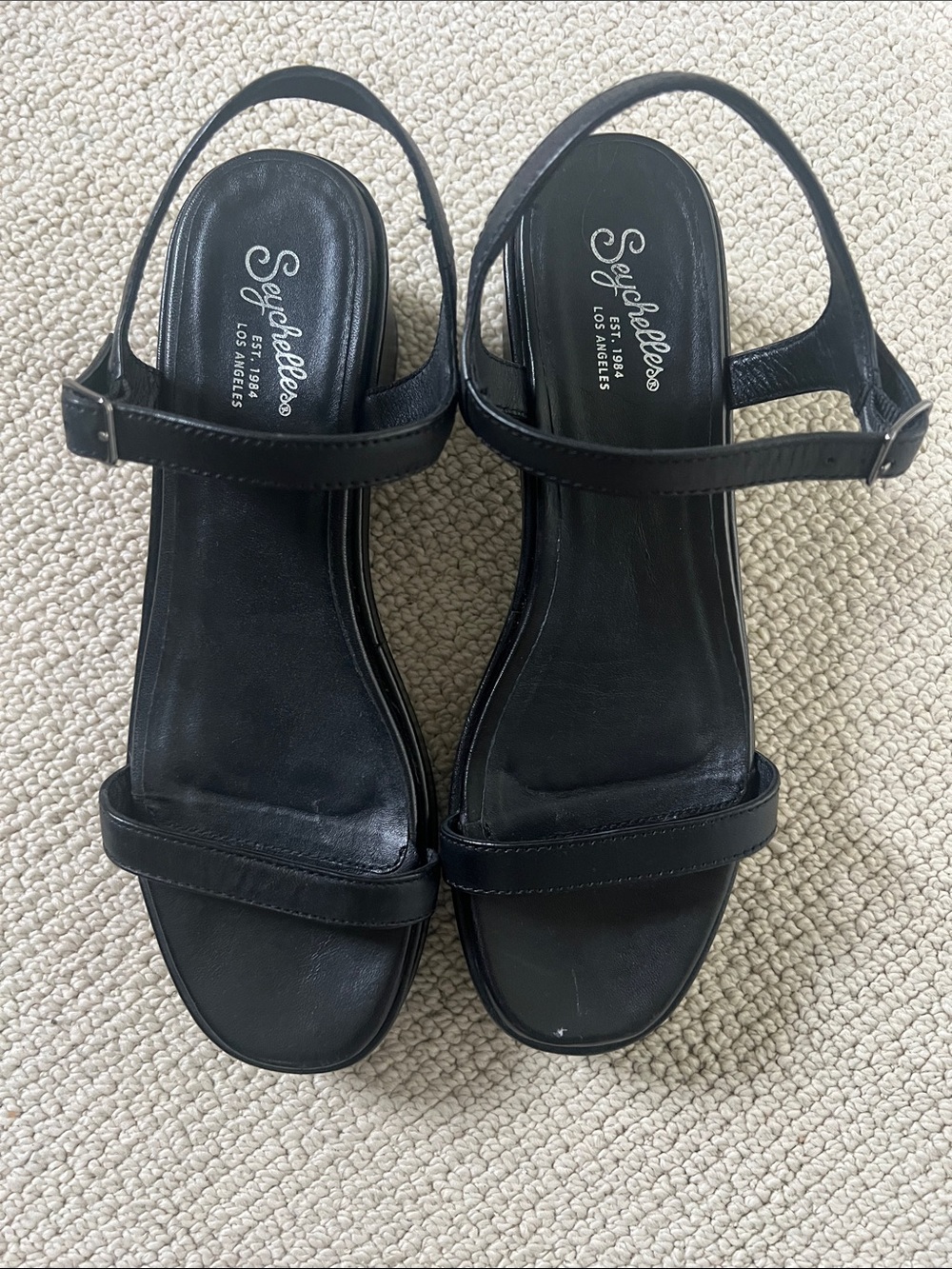 Seychelles Black Leather Slingback Sandals